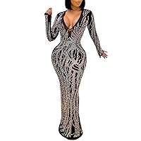 MAYFASEY Women's Sexy Elegant Rhinestone Hot Drilling Process Bodycon Dress Party Club Night Out Dress Long Evening Dresses