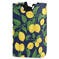 visesunny Collapsible Laundry Basket Tropical Yellow Lemon with Green Leaf Large Laundry Hamper with Handle Toys and Clothing Organization for Bathroom, Bedroom, Home, Dorm, Travel
