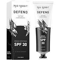 Mad Rabbit Defend Tattoo Sunscreen- SPF 30 100mL Tube- All Natural Mineral Sunscreen Lotion - Tattoo Fade Protection and Moisturizer, Anti-Aging Formula