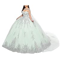 Women's Sweetheart Ball Gown Quinceanera Dresses Tulle Crystal Beaded Princess Sweet 16 Dresses