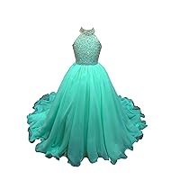 Mollybridal High Neck Chiffon Toddler Pageant Prom Formal Dresses for Little Girls Cupcake Beaded Rhinestones A line