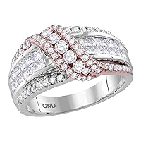 The Diamond Deal 14kt Two-tone Gold Womens Princess Diamond Crossover Band Ring 1-1/2 Cttw