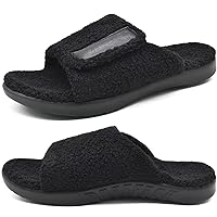 ONCAI Mens House Slippers with Arch Support，Fur Slides with Orthopedic for Plantar Fasciitis Wide Footbed and Adjustable Straps Size 7.5-15