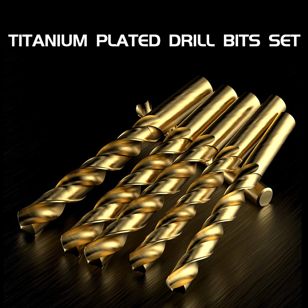 Monster & Master Titanium Plated Drill Bit Set, 21-Piece, High-Speed Steel Gold Drill Bits with 135 Degree Split Point Tip, 1/16