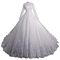 Women's White Lace Wedding Dress Long Sleeve Vintage Bridal Gowns