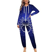 Spider Tarantula And Starry Sky Women's Onesie Pajamas Zip Up Hooded Sleepwear Jumpsuit Romper Loungewear PJs