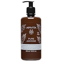 Apivita Pure Jasmine Shower Gel with Essential Oils, Moisturizing Body Wash Infused with Bioactive Aloe & Propolis Extracts, Gentle Cleansing, Soothes Irritation and Dryness, 16.9 Fl Oz