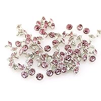 100 Sets 7mm Colorful Rhinestones Rivets, Crystal Diamond Rivet Studs for Leather Craft Clothing Bags Spikes, Pink