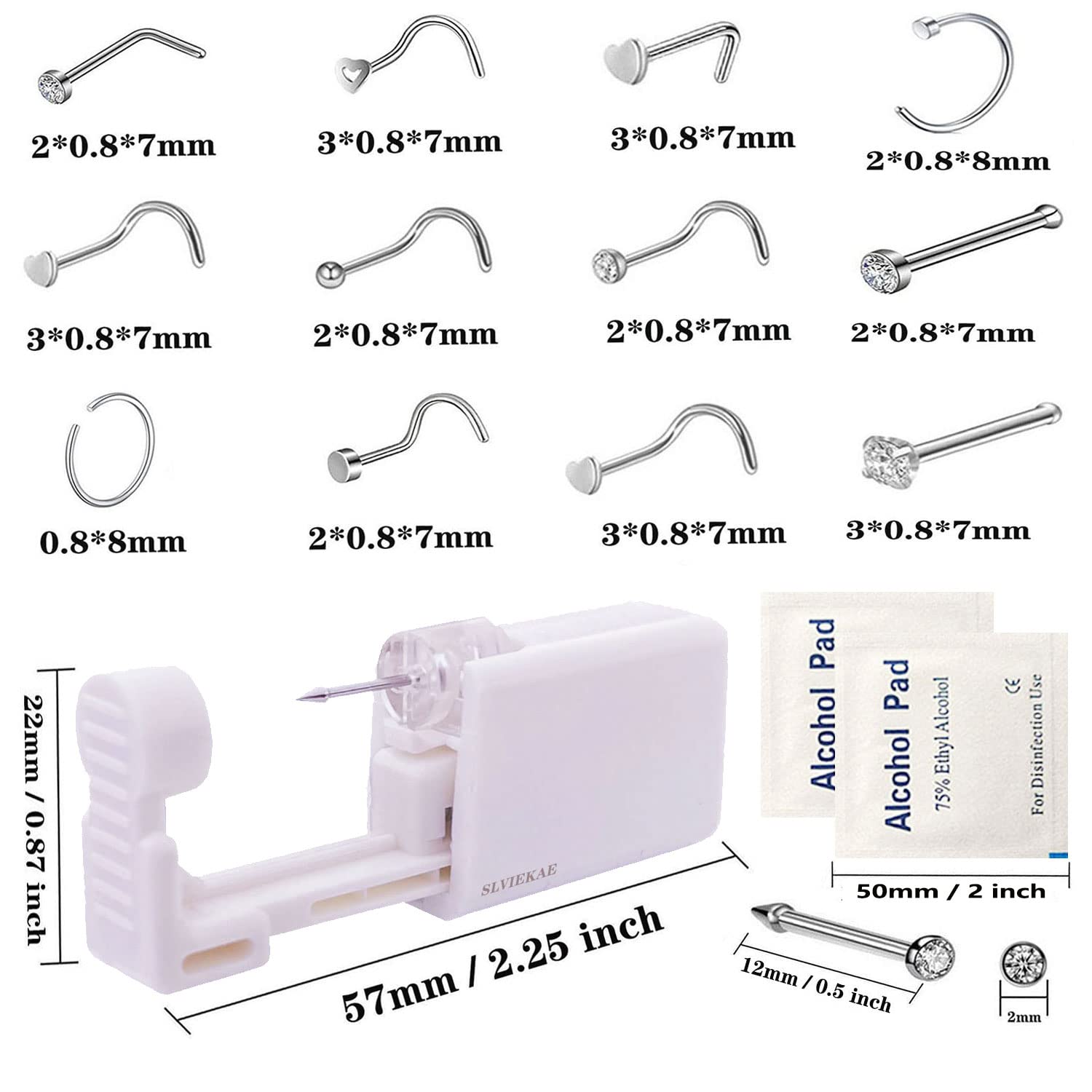 SLVIEKAE Self Nose Piercing Kit Disposable Sterile Ear Nose Piercing Kit Tool with 20G Nose Rings Safety Portable Nose Piercing Kit