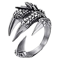 316L Stainless Steel Vintage Silver Dragon Claw Adjustable Opening Ring