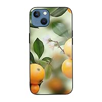 Yellow Blossom and Orange Fruits Printed Case for iPhone 13 Mini Case, Tempered Glass Shockproof Phone Case Cover for iPhone 13 Mini 5.4 Inch, Not Yellowing