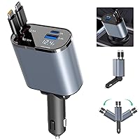 Paiholy 4 in 1 Retractable Car Charger,100W Fast USB Car Phone Charger, Dual Type-C Retractable Cables and 2 USB Ports Car Charger Compatible with Samsung Galaxy S23+/S23/ S22,iPhone15/15 Pro Max,iPad