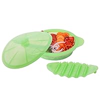 Microwave Steamer Cooker Collapsible Bowl-Silicone Steamer Cookware with Handle Lid for Vegetables Fish Prep Meal Food with Removable Rack BPA Free, Easy to Store, Freezer & Dishwasher Safe, Green