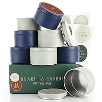 Hearth & Harbor Tin Candle Jars for Making Candles - DIY Candle Containers with Lids - Metal Candle Jars - Bulk Tins Storage for Candle - (12 Pieces) - (8 Ounces) - Solid Navy and Sage