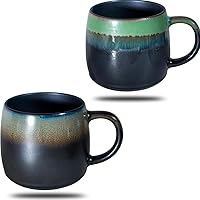 Large Ceramic Coffee Mugs 20 Oz, Oversized Pottery Coffee Mugs Handmade,Big Stoneware Tea Cups for Office and Home(Green/Black,Brown/Black)