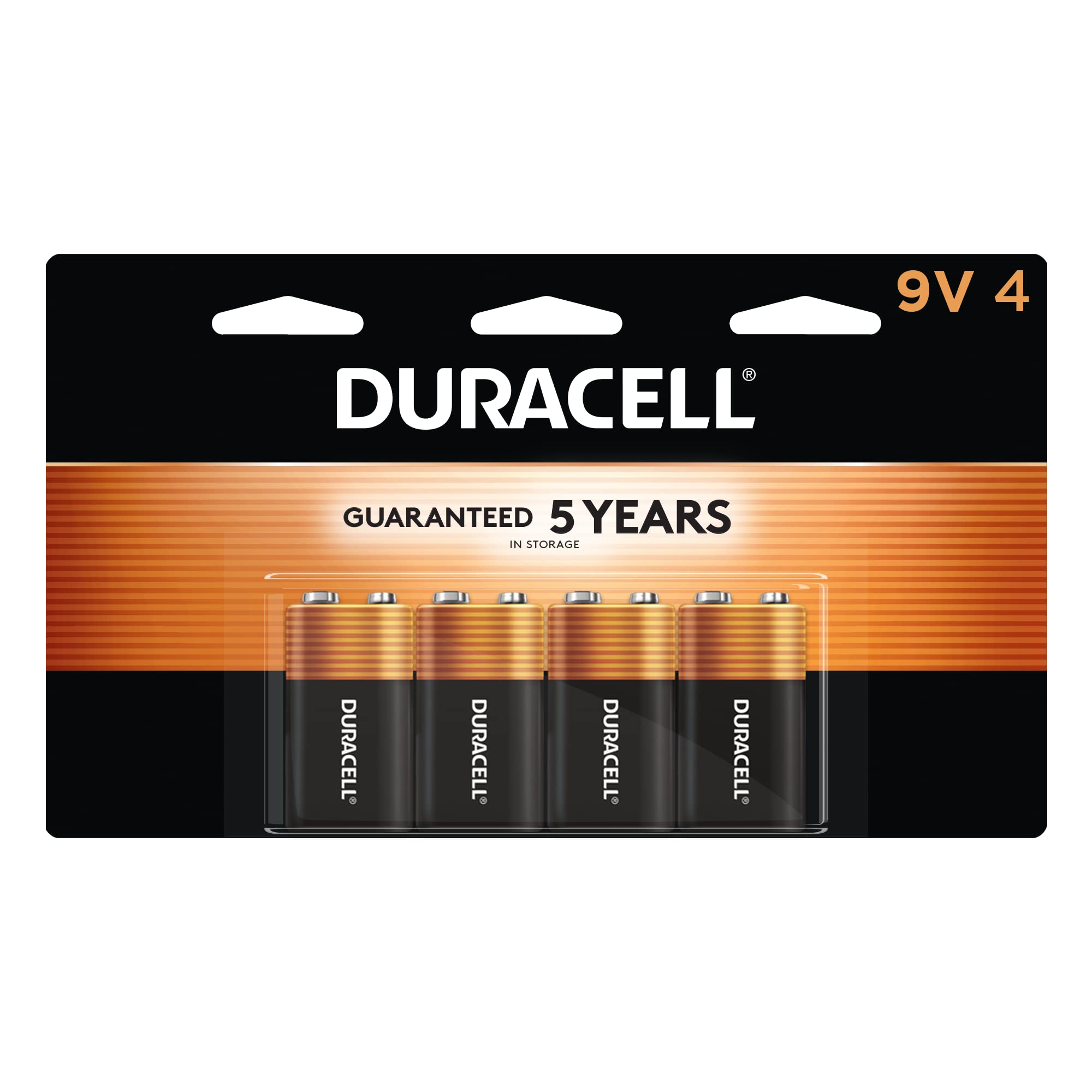 Duracell Coppertop 9V Battery, 4 Count Pack, 9-Volt Battery with Long-lasting Power, All-Purpose Alkaline 9V Battery for Household and Office Devices