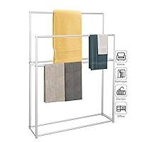 Floor Towel Stand for Bathroom Metal Free Standing Towel Rack Towel Holder Rust-Resistant for Pool Kitchen Washroom/White/75X20X110Cm