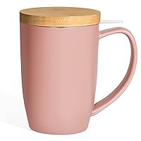 Ceramic Tea Mug with Infuser and Lid, 16oz Loose Leaf Tea Cup Large Handle Teaware Mug, Christmas Gifts for Women, Mothers Day Gifts for Mom Tea Gift Sets for Tea Lover (Pink)