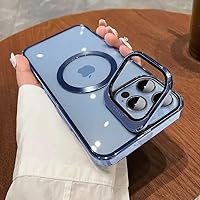 ONNAT-Magnetic Clear Case for iPhone 13 Pro Max Case with Full Camera Protection Plating Camera Hidden Stand Kickstand Cover Phone Case for Women Men Girls (Blue)