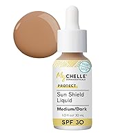 Sun Shield Liquid SPF 30 Medium/Dark (1 Fl Oz) - Tinted Sunscreen for All Skin With Oil-Absorbing Bentonite Clay - Use as Sheer Foundation or Makeup Primer for Matte Finish