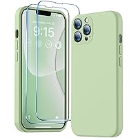 BossKiss Compatible with iPhone 13 Pro Max Case, Premium Liquid Silicone Case [Velvety Touch] [2 Pcs 9H Tempered Glass Screen Protector], Camera All-Round Protection Shockproof Kit Case, Matcha