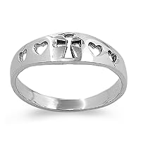 925 Sterling Silver Savior Love Heart Cross Ring