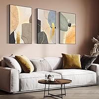 MPLONG Wall Art 3 Pieces Of Framed Decorative Paintings Abstract Simple Orange White Blue And Other Color Blocks Wall Art Canvas Prints Wall Decor (Light yellow, 24