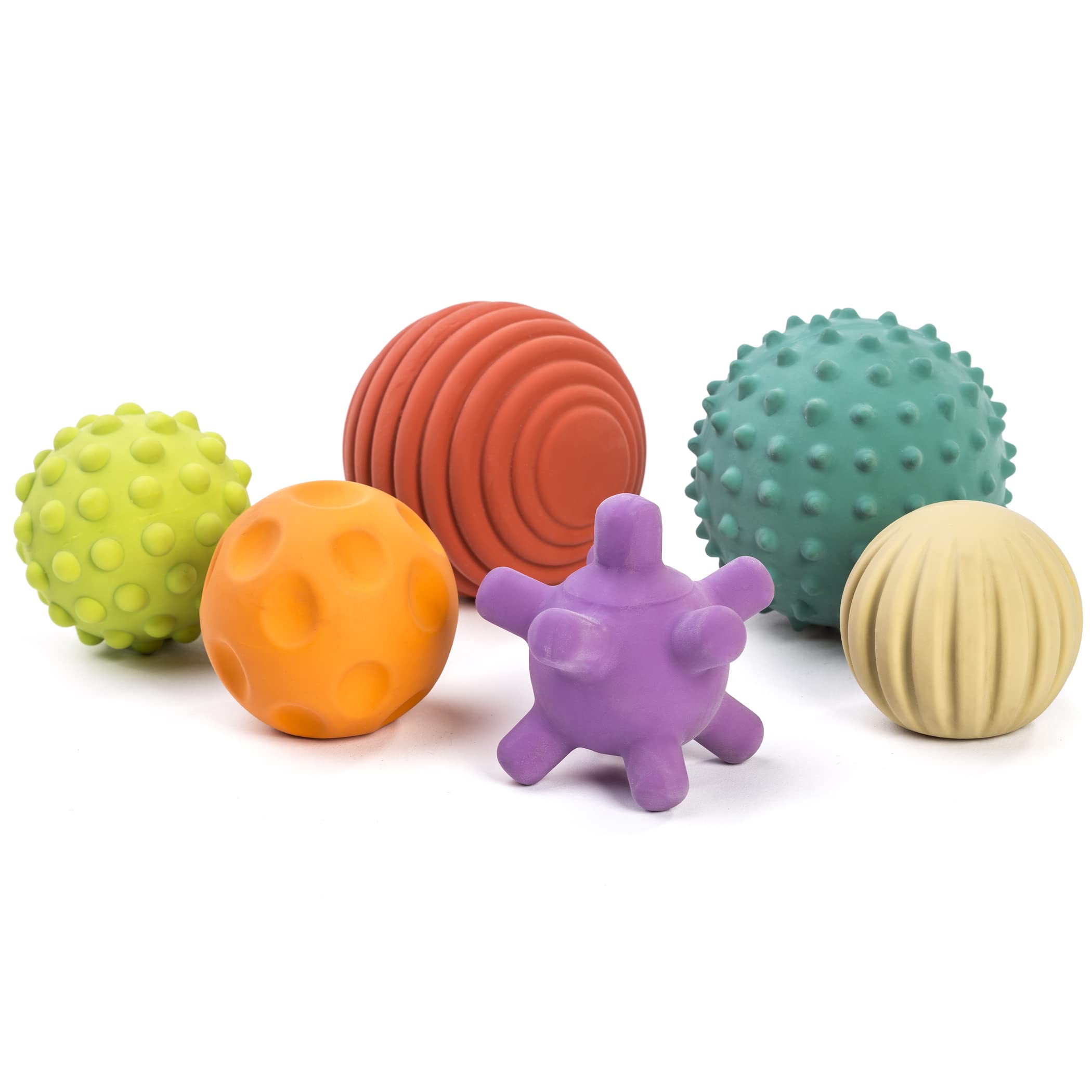 Miniland 6 Sensory Balls, Babies Birth to Toddlers Age 4, Natural Rubber Latex, Soft Teething Toys, Easy Grip Play, Textured, Colors Multi-Sensory Stimulation, Motor Skill Development