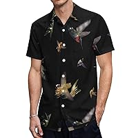 Hummingbird Black Night Men's Short Sleeve Shirt Casual Loose Button Down Shirts for Work Beach Vacation