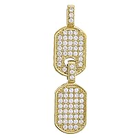 10k Gold CZ Cubic Zirconia Simulated Diamond Mens Double Height 36.7mm X Width 9.3mm Animal Pet Dog Tag Charm Pendant Necklace Jewelry Gifts for Men