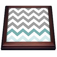 3dRose Grey Chevron with Mint Turquoise Zig Zag Accent Gray Zigzag Pattern Trivet with Ceramic Tile, 8 by 8