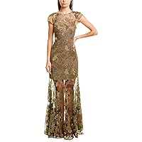 HALSTON Women's Metallic Embroidered Lace Gown