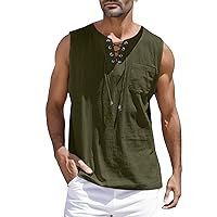 Mens Cotton and Linen Tank Tops Outdoor Tactical Loose Vests Summer Solid Color Fashion Sleeveless Tees