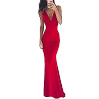 Andongnywell Women Sexy Backless Prom Dress Spaghetti Strap Evening Long Dress Sleeveless V-Neck Mermaid Party Gowns