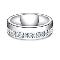 AnuClub Moissanite Wedding Band Half Eternity Rings D Color VVS1 925 Sterling Silver Anniversary Band Ring for Men with Certificate