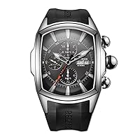 REEF TIGER Mens Tonneau Multifunction Mechanical Watch Analog Luminous Silicone Strap Automatic Watches with Calendar RGA3069-P