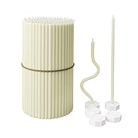 BlueBee Pure Beeswax Candles Bulk for Home - 200pcs Tall Thin Taper Candles + 5 Holders, Honey Scent, Smokeless, Long-Burn, All Natural for Church Prayer, Hanukkah, Birthday Cake, Christmas Advent