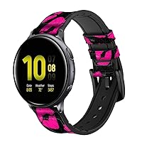 CA0512 Pink Lips Kisses on Black Leather & Silicone Smart Watch Band Strap for Samsung Galaxy Watch, Watch3 Active, Active2, Gear Sport, Gear S2 Classic Size (20mm)