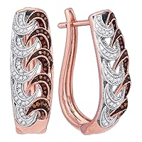 The Diamond Deal 10kt Rose Gold Womens Round Red Color Enhanced Diamond Hoop Earrings 1/3 Cttw