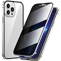 COOVS Privacy Case for iPhone 14 Pro Max, Magnetic Anti-Peeping Double Sided Tempered Glass Phone Case, 360 Full Shockproof Protective Case for iPhone 14 Pro Max 2022 (Color : Silver)