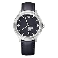 Mondaine - Helvetica MH1.B1220.LB - Mens Watch 43mm - Wrist Watch Date Black Leather Strap 30m Waterproof Sapphire Crystal Stainless Steel case - Mens Watches - Made in Switzerland