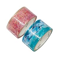 Kamiso Sansho SAIEN Clear Tape Series HR-2004 Masking Tape, Foil, 2 Patterns (Coral and Seagull x 1 Each), 0.8 inch (20 mm) Width x 9.8 ft (3 m), Set of 2 Rolls