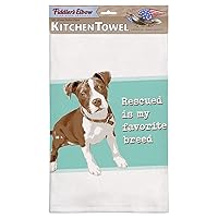 Rescued is My Favorite Breed Pit Bull Kitchen Towel, 100% Cotton Dog Themed Towel, Eco-Friendly Dish Towel with Hanging Loop