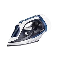 Sunbeam 1700W Steam Iron, 8' Retractable Cord, Variable Temperature Select, Non-Stick Soleplate, Dual Spray Mist, Horizontal or Vertical Shot of Steam Feature, 3-Way Auto-Off, Blue and White