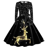 Casual Dresses for Women Long,Women Suitable Vintage Long Sleeve O Neck Easter Housewife Evening Party Prom Par