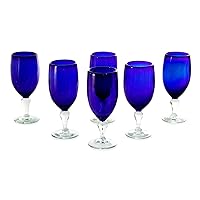 NOVICA Hand Blue Recycled Goblets, 18 Oz 'Night Sky' (Set of 6) Blown Glass, 9