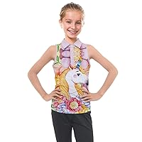 PattyCandy Cute Unicorns Digital Printed Girls Sleeveless Polo Tee Shirt for 2-13 Years Old