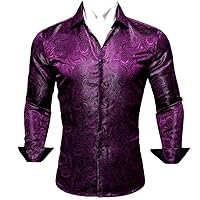Men Shirts Regular Slim Fit Embroidered Printed Paisley Casual Long Sleeve Blouse