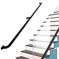 Stair Railing Metal Iron Hand Rails for Indoor Stairs Wall Mount Staircase Banister Square Pipe Stair Handrail for Steps - Black (Size : 3ft/90cm)