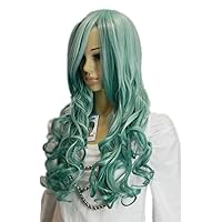 White Sea Smoke Green Curly Wavy Lolita Mixed Long Full Synthetic Wig